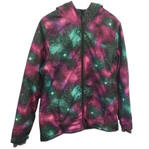 Lands End Youth Parka XL 18H 20H Black Purple Galaxy Celestial Space Coat Jacket